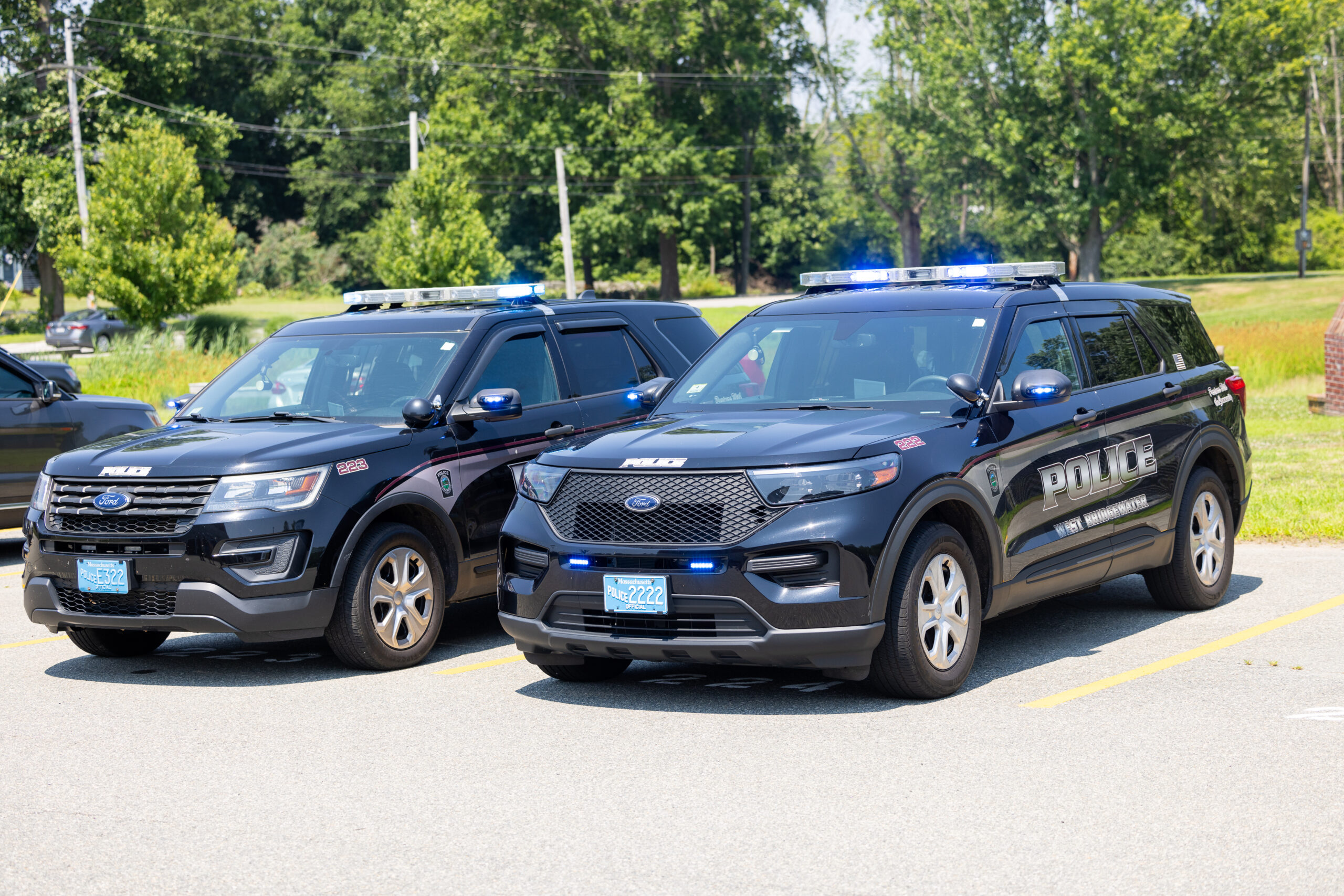 Two parked West Bridgewater Police Cruisers.